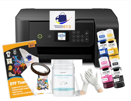 A4 DTF Printer for Clothes, T-Shirt Transfer Printing Machine, Direct to Film Printer. DTF Set of 4 Ink, C/M/Y/B, DTF Printing Paper, DTF Powder. Conversion DTF