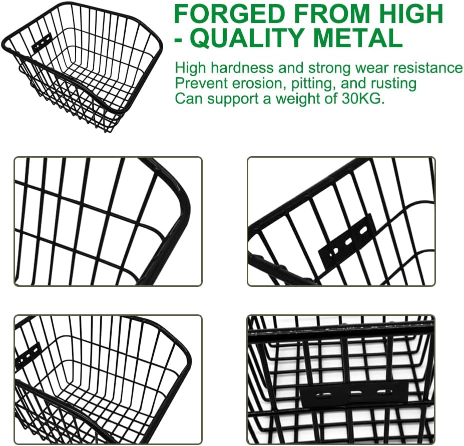 Rear Bike Basket, Waterproof Metal Wire Bicycle Baskets with Reflective Waterproof Cover, Large Capacity Rear Bicycle Cargo Rack, Basket for Bike Fits to Most Rear Bike Racks (Large)