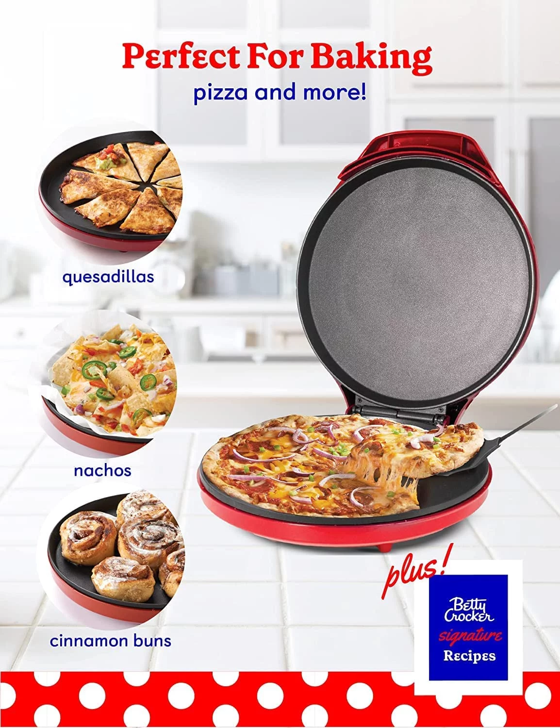 Betty Crocker Countertop Pizza Maker, Bundle with Pizza Cutter and 14