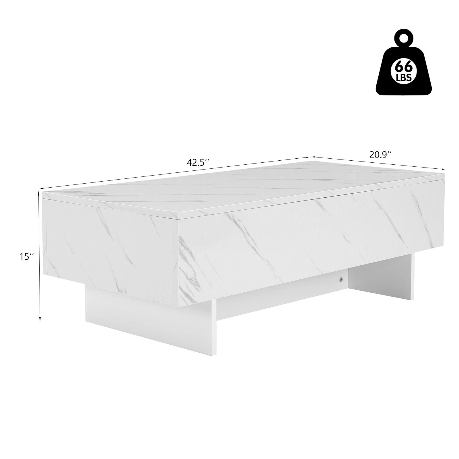 High Gloss White Marble Rectangle Coffee Table 42.5