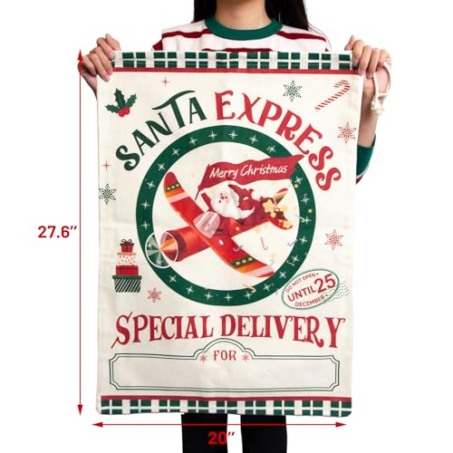 ceiba tree 4-Pack Large Christmas Canvas Gift Bags with Drawstring, Reusable Santa Sacks for Holiday Presents and Party Supplies