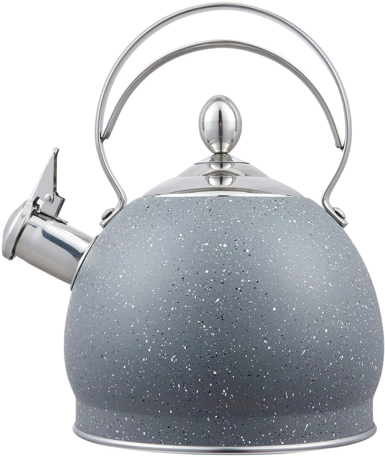 Creative Home 2.5 Qt. Stainless Steel Whistling Tea Kettle, Opaque Gray with Speckle