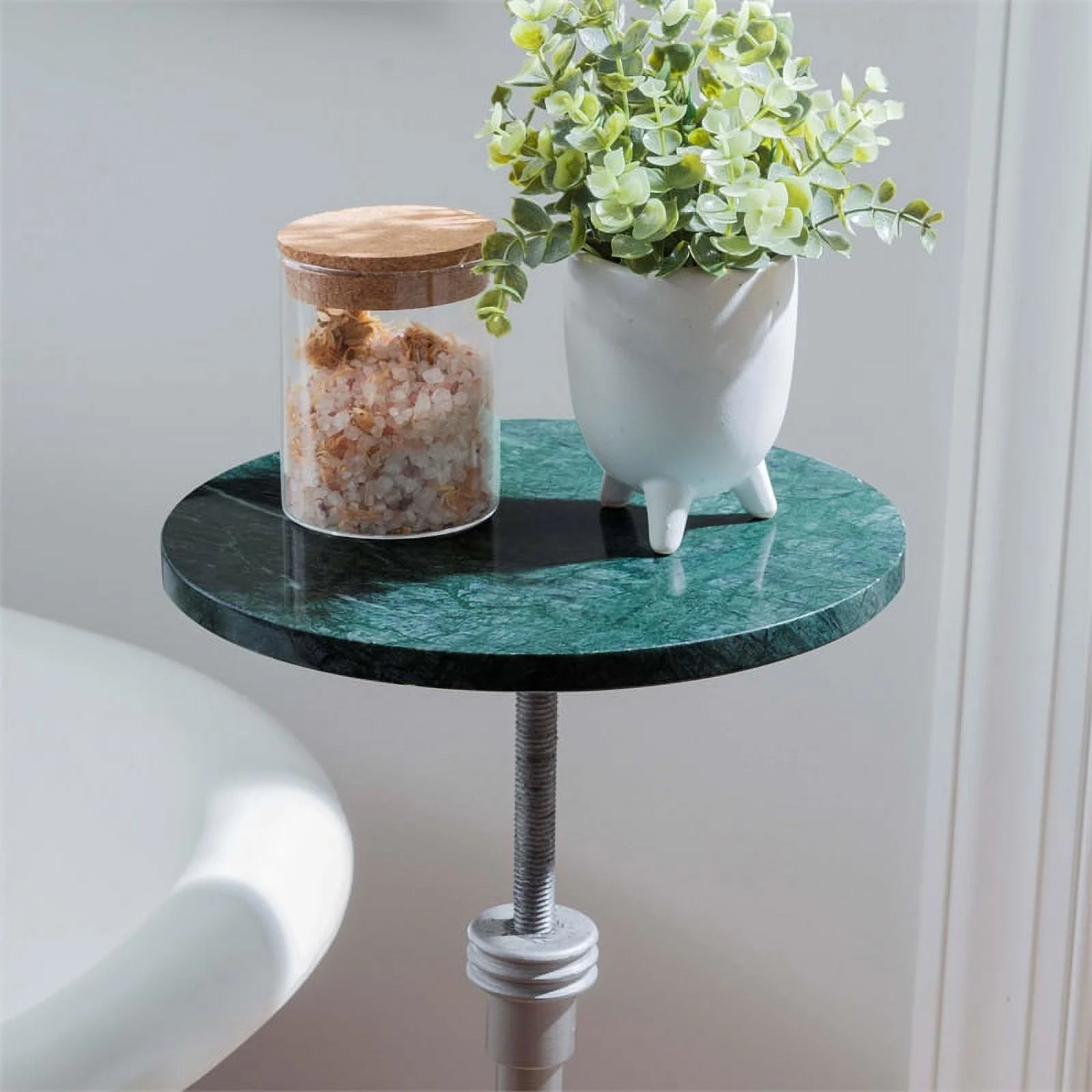 Linon Gavin Adjustable Metal and Green Marble Drink Accent Table in Silver