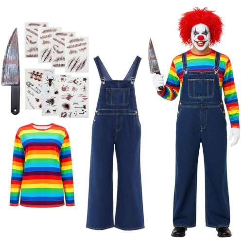 Outus 10 Pcs Halloween Nightmare Killer Costume Doll Accessories Adult Rainbow Long Sleeve Overalls Scar Stickers(XL)