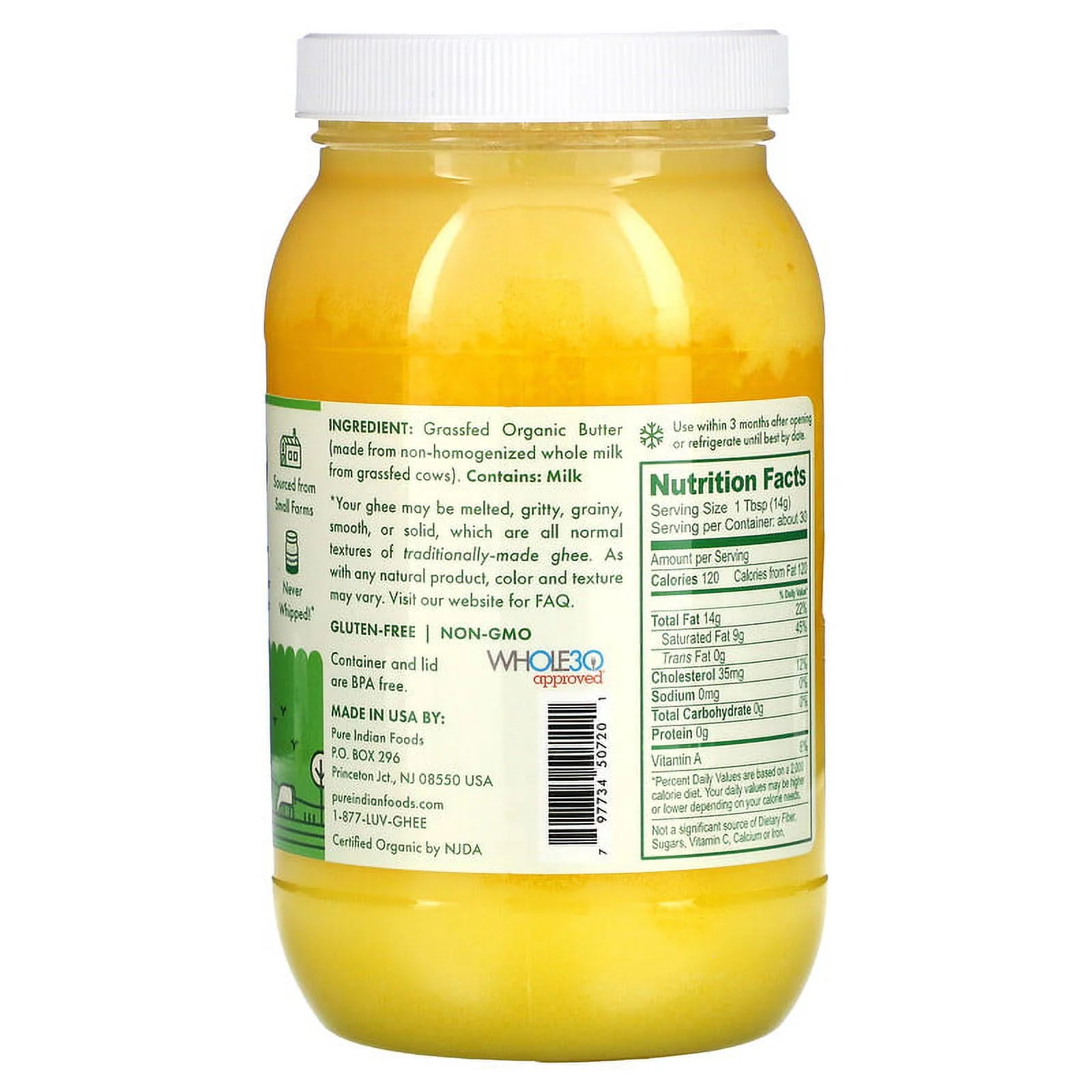 Pure Indian Foods, 100% Organic Grass-Fed Original Ghee, 15 oz