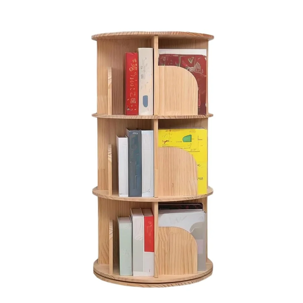 Rotating Bookshelf 3 Tier 360 Display Floor Standing Wood Bookcase Corner Storage Rack for Adults Kids Multi-Functional Bookshelf Organizer