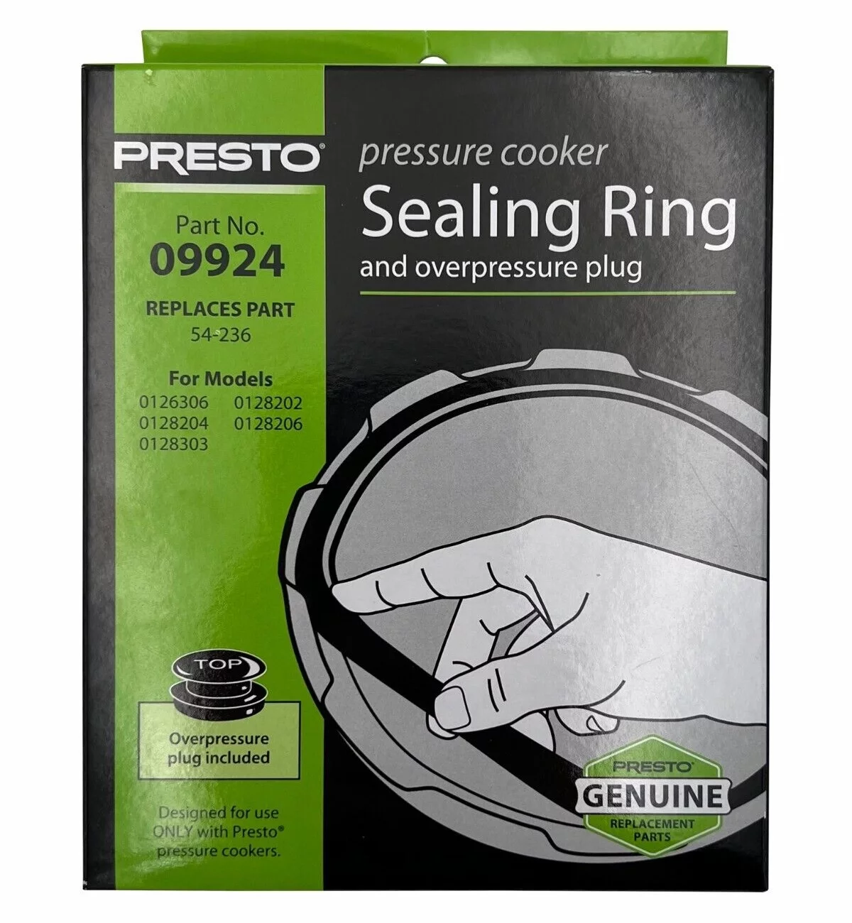Genuine Presto 09924 Pressure Cooker Sealing Ring Gasket & Overpressure Plug