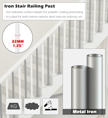 Round Spindles for Staircase, 2 4 6 Pieces Modern Iron Stairs Balusters Interior Porch Balcony Stairway Banisters Post/ Column with Slant 270° Swivel Top Bracket & Screws, Floor Platform Mounted ( Col