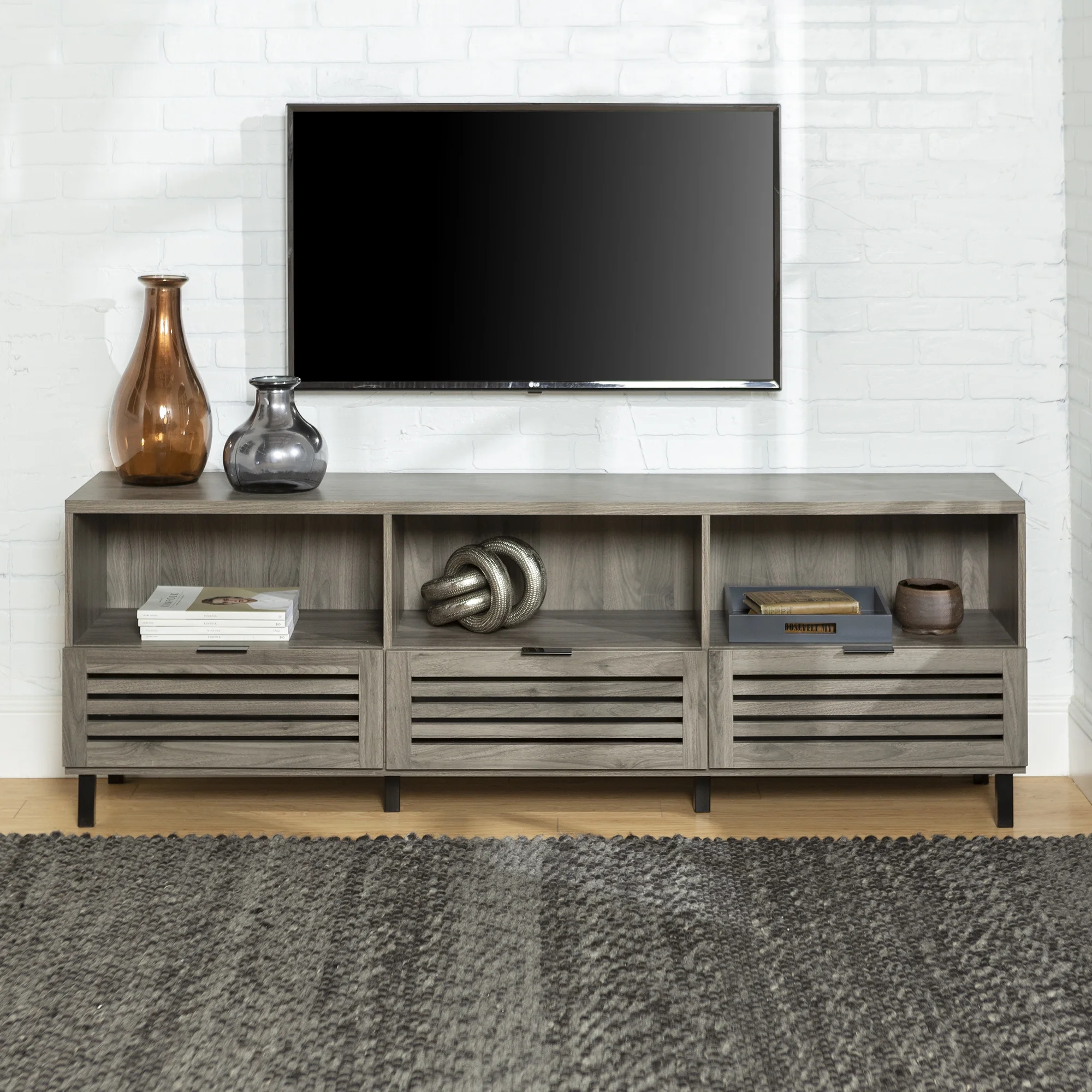 Walker Edison Jackson Modern Slatted 3-Drawer TV Stand for TVs up to 70