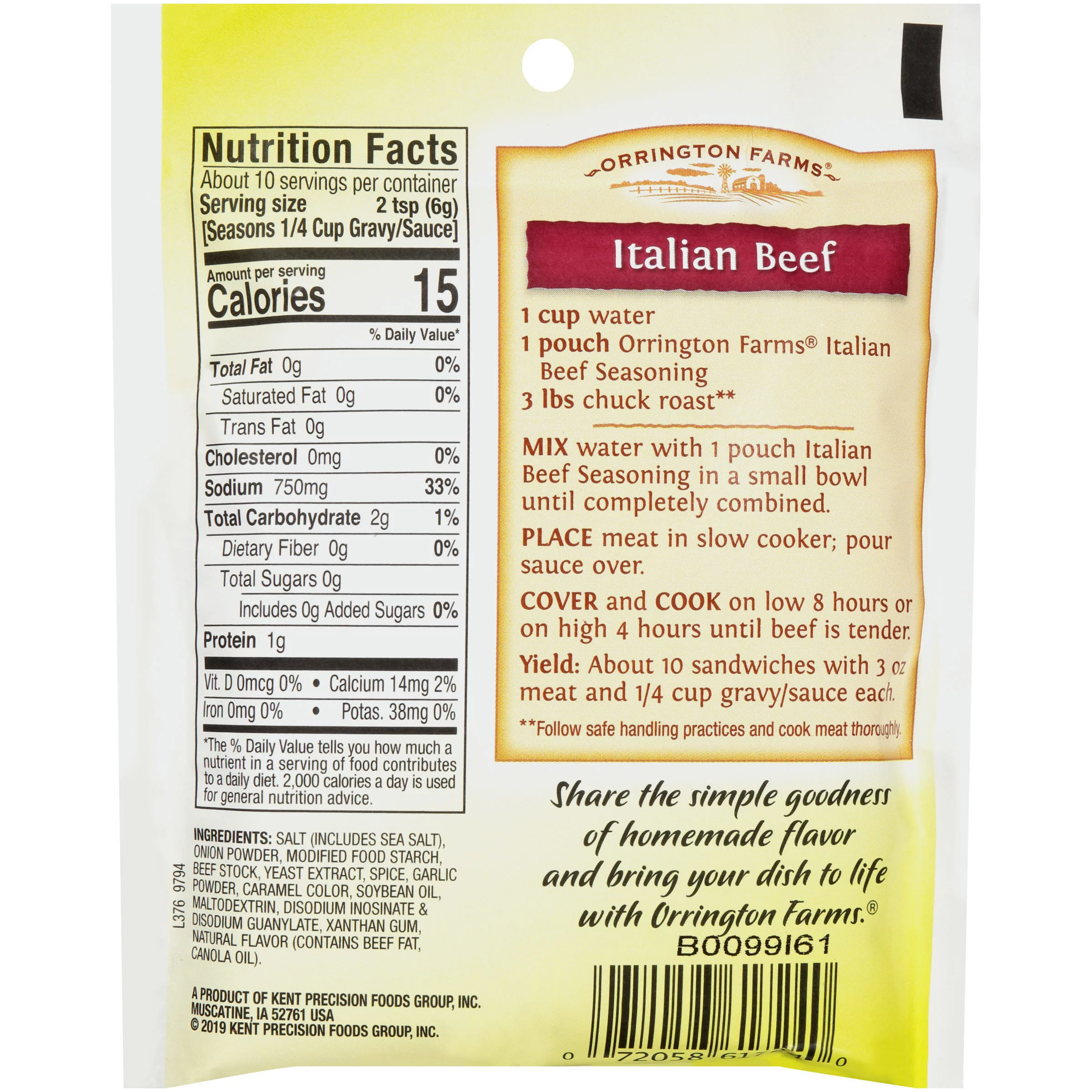Orrington Farms® Slow Cookers Italian Beef Seasoning 2.1 oz. Packet