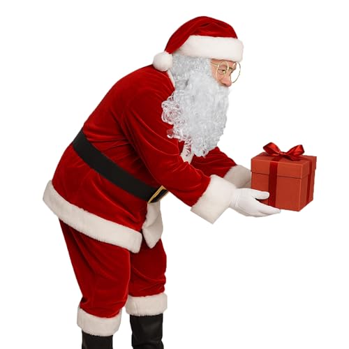 Santa Costume for Men, Christmas Claus Costume Suit 11Pc, Christmas Adult Santa Claus Outfit Xmas