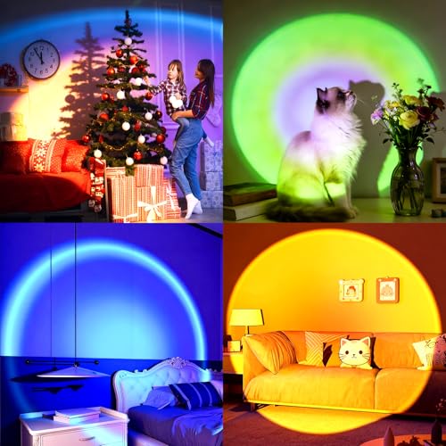 Balkwan Sunset Lamp Projection Rotation Rainbow Lamp Led Romantic Visual Led Light Network Red Light with USB Modern Floor Stand Night Light Living Room Bedroom Decor (Sunset Red)