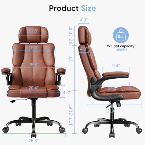 Executive Leather Office Chair, Computer Chair with Thick Cushion & Lumbar Support, Ergonomic Desk Chair with Adjustable Headrest & Armrests,Black