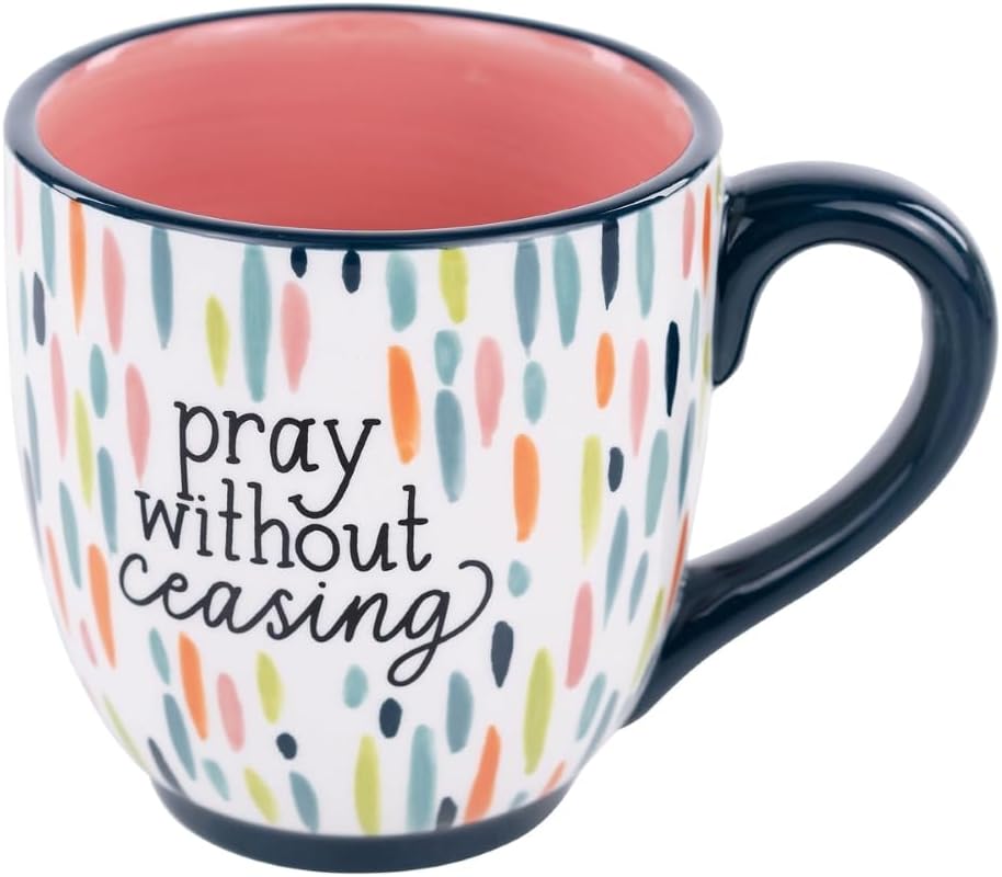 Colorful Tea Mugs - Pray Without Ceasing 16 oz Coffee Mugs, Ceramic Tea Mugs for Women, Inspirational Coffee Mugs for Women with 1 Thessalonians 5:17 Verse, Birthday Gifts for Women