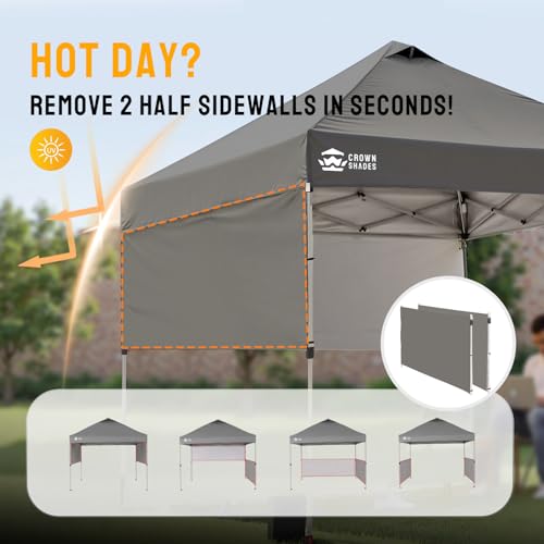 CROWN SHADES 10x10 Pop up Canopy Tent Instant Canopy with 150D Silver Coated Fabric Including 2 Half Sidewalls, 4 Ropes, 8 Stakes, 4 Weight Bags, STO 'N Go Bag, Grid Grey