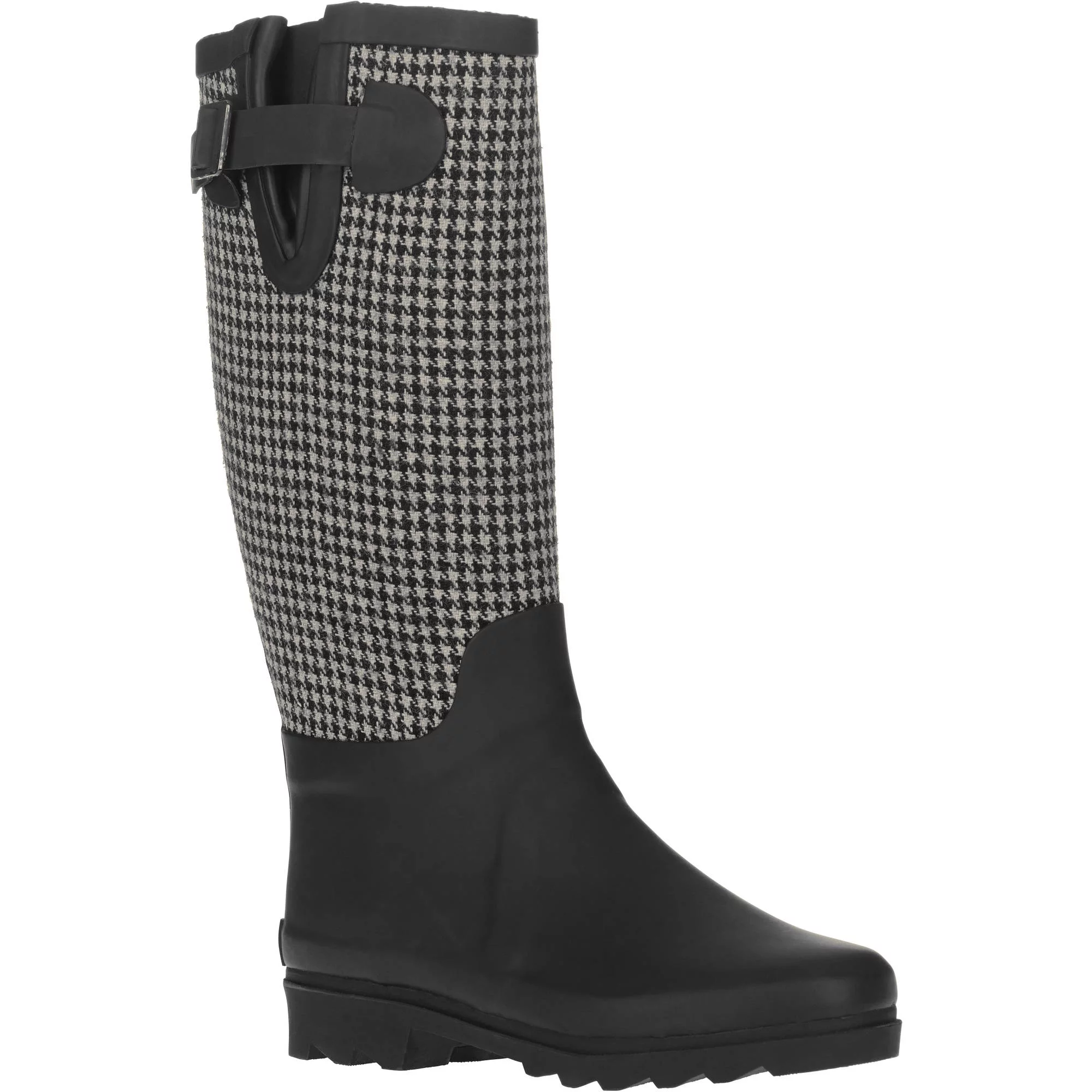 Forever Young Women's Hounds tooth Water Resistant Fabric Two Tone Tall Rain Boot