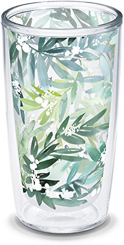 Tervis Yao Cheng Green Crystal Made in USA Double Walled Insulated Tumbler Travel Cup Keeps Drinks Cold & Hot, 16oz, Green Blue Stripe