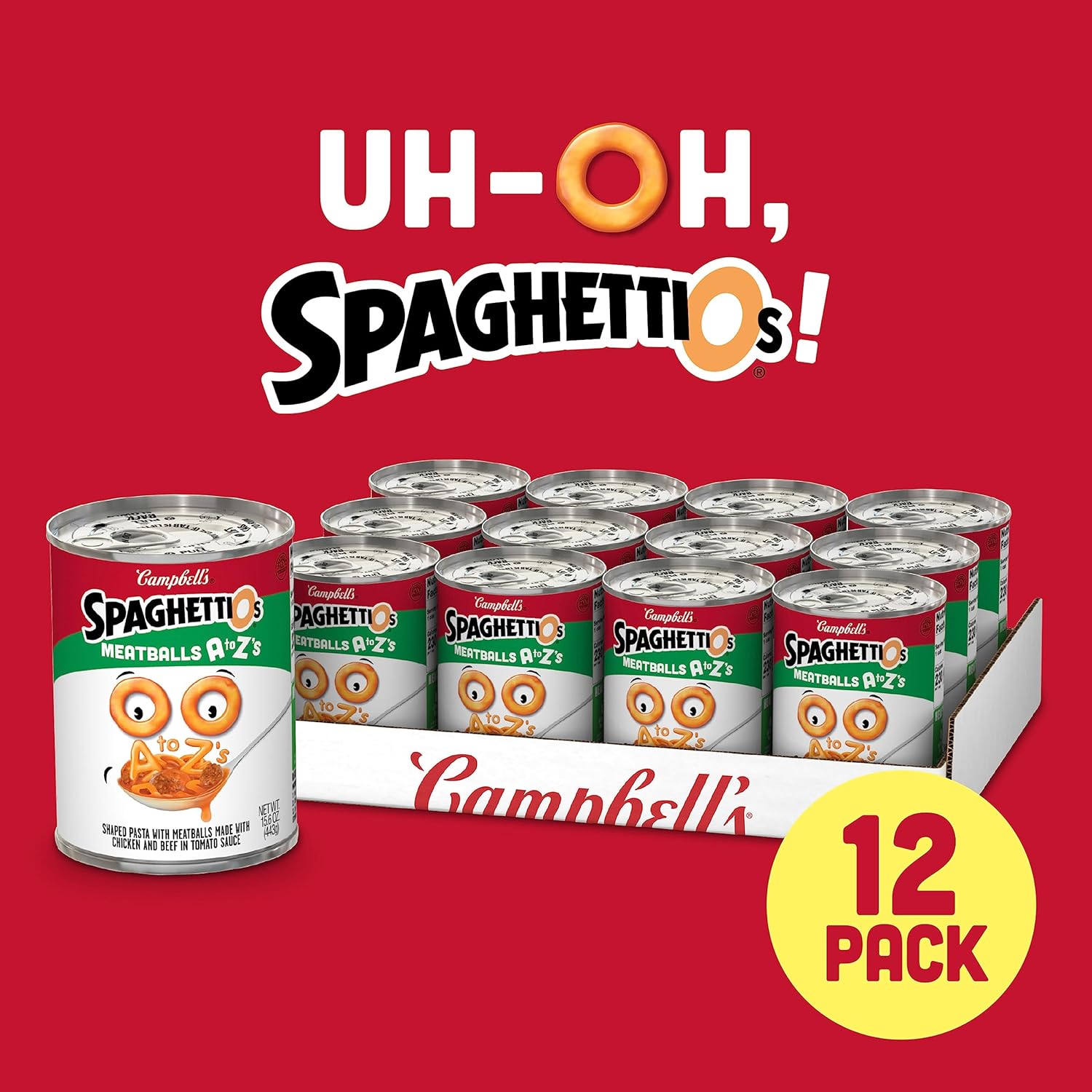 SpaghettiOs A to Z's Canned Pasta with Meatballs, 15.6 oz Can (Pack of 12)