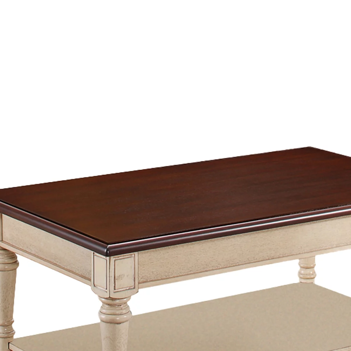Wooden Frame Coffee Table with Turned Legs, Brown and Antique White- Saltoro Sherpi