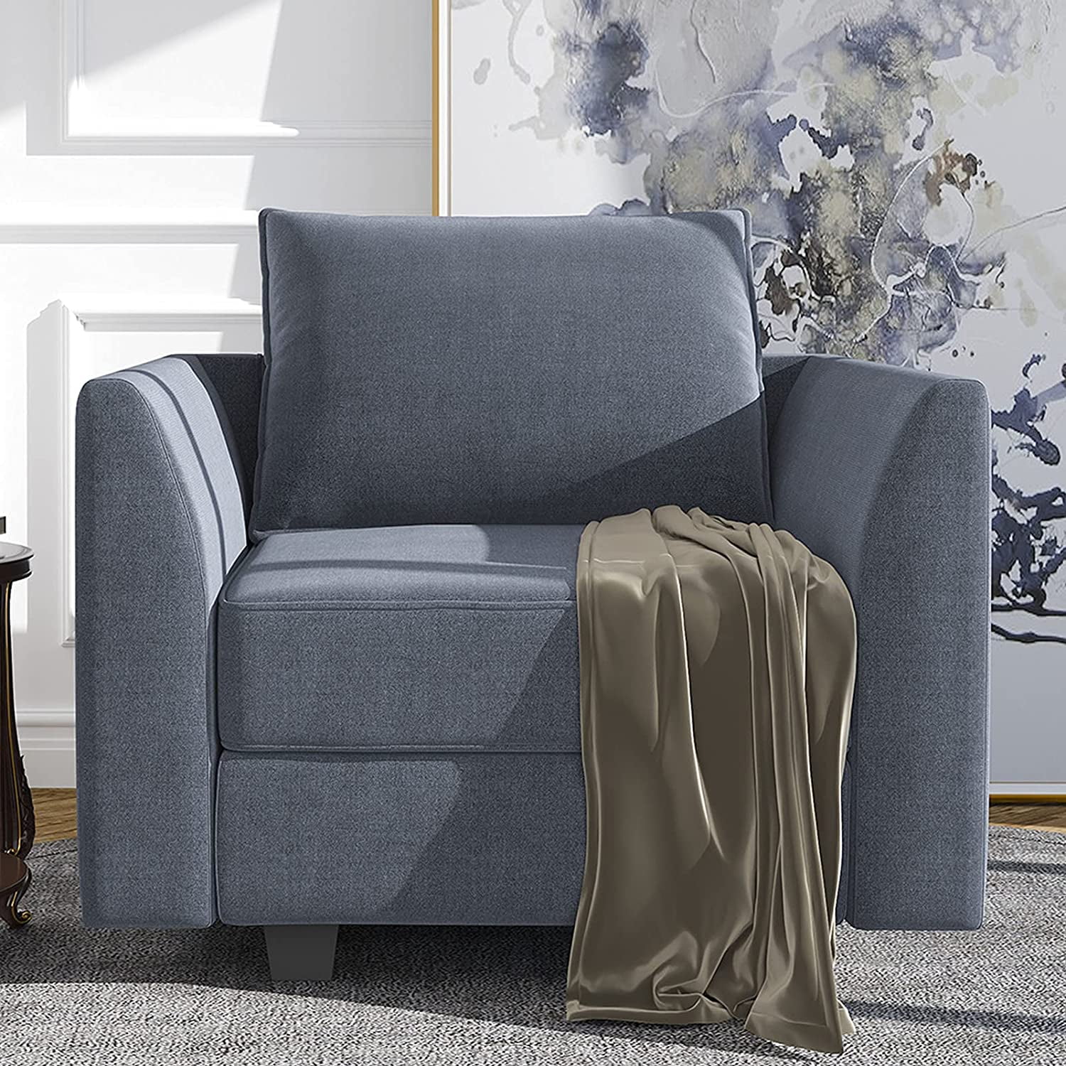 HONBAY Upholstered Fabric Accent Chair Leisure Chairs w/ Pillow, Bluish Gray
