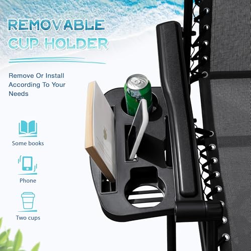 Greesum Zero Gravity Chairs Set of 2 Adjustable Steel Mesh Recliners Beach Deck Lawn Camping Patio Foldable Lounge Chair with Cup Holder Trays and Pillows,Brown