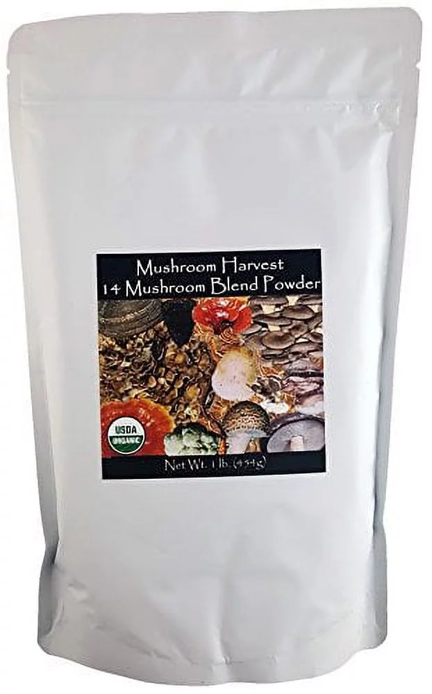 Mushroom Harvest 14 Mushroom Blend Powder Certified Organic 1lb. Bulk 1
