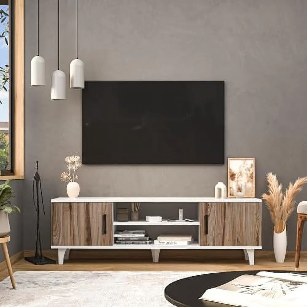 HJZUINIUNIU Atelier Mobili Mid Century Modern TV Stand 60 Inch  Entertainment Center  TV Console with   White TV Stand for Living Room  Media Console Table &   Farmhouse TV Stand up 6