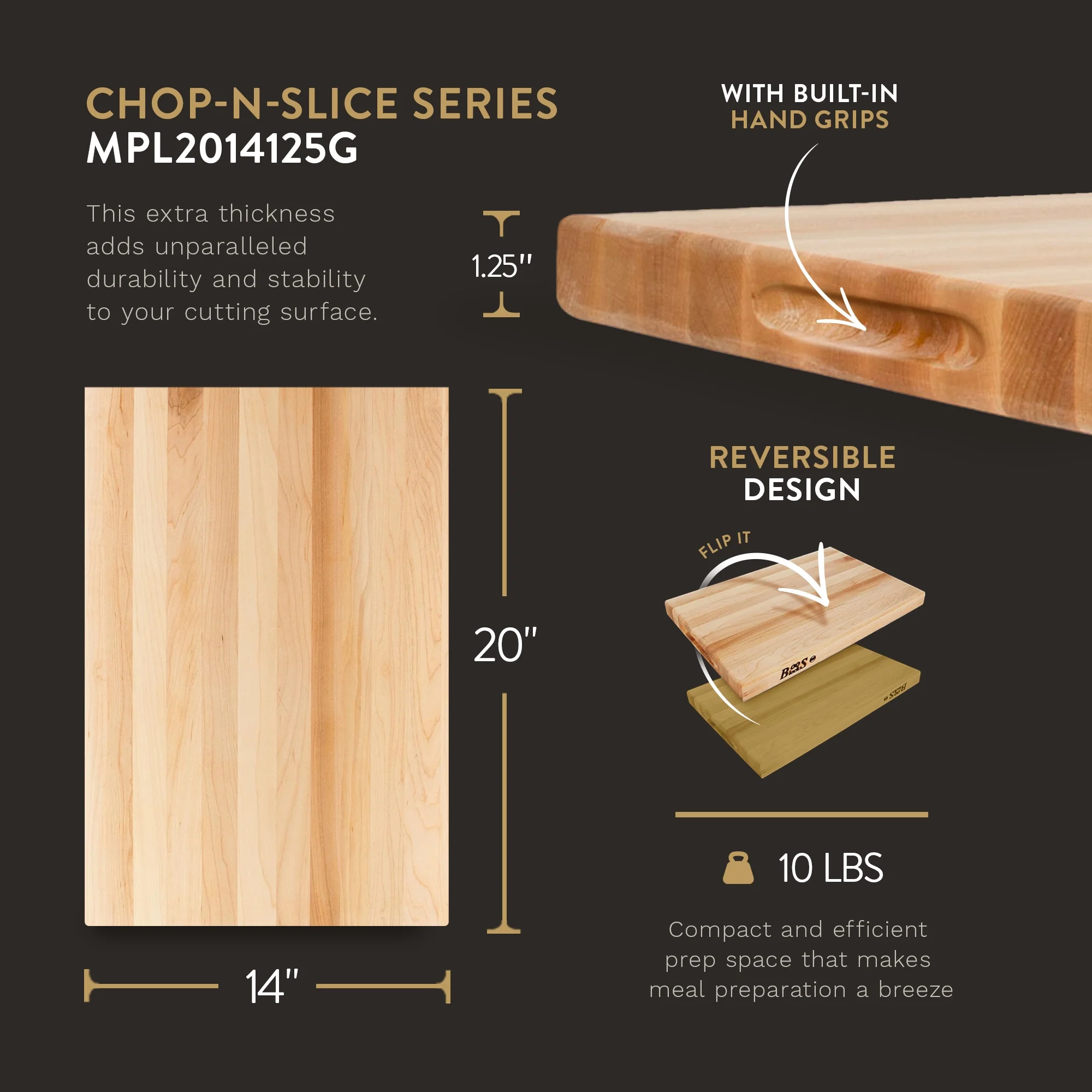 John Boos Large Chop N Slice Maple Wood Cutting Board, 20