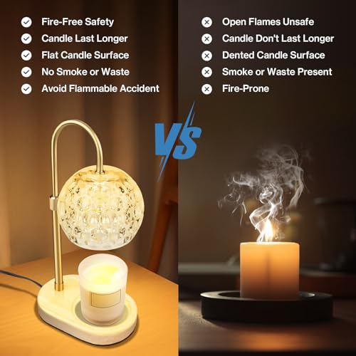 Cadrim Candle Warmer Lamp, Adjustable Height Dimmable Candle Lamp Warmer with 2 Bulbs 2H/4H/8H Timer Electric Wax melt Warmer Electric Candle Warmer for Bedroom Home Decor Christmas Festival Gift