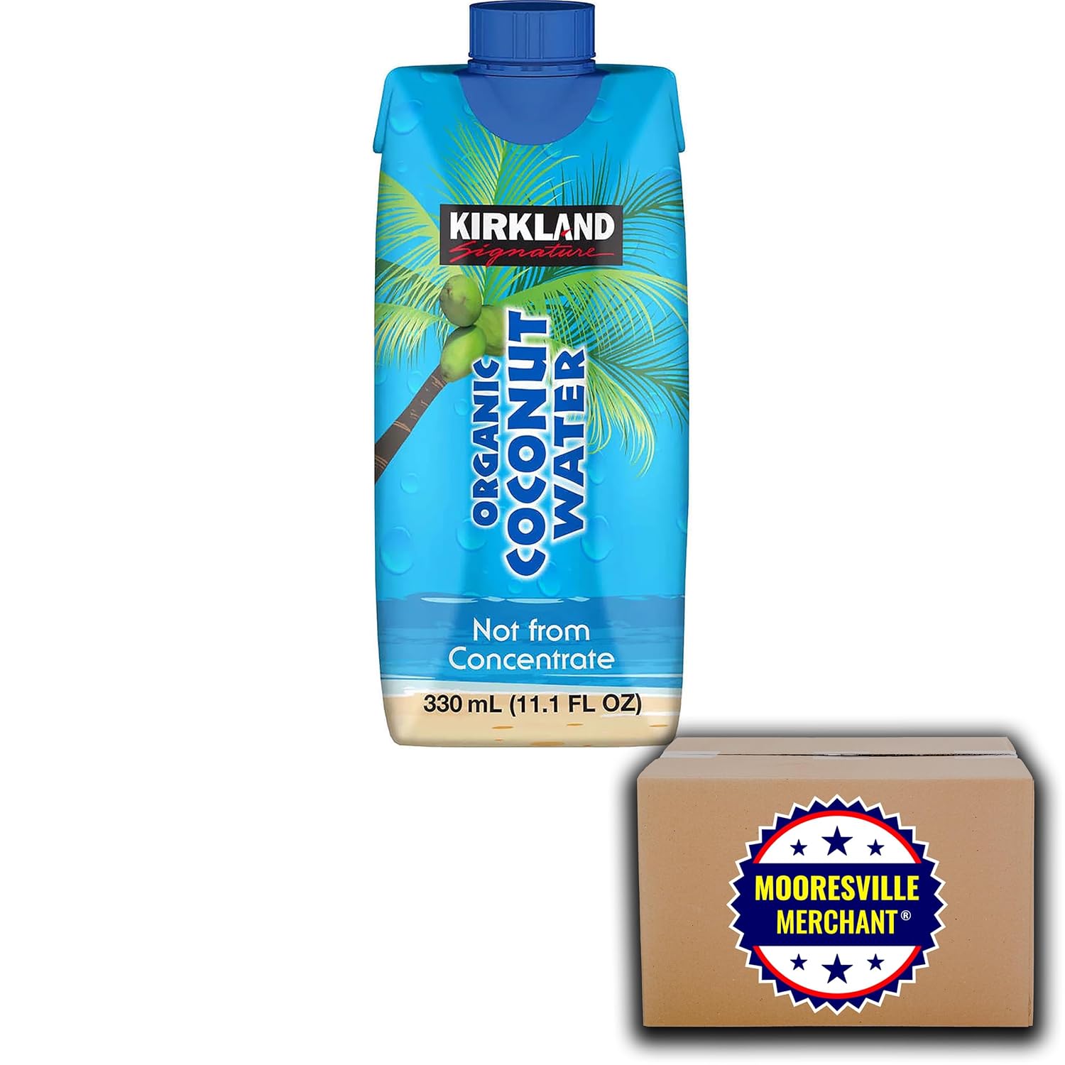 Kirkland Signature Organic Coconut Water, 11.1 fl oz, 12 Cartons with Mooresville Merchant Decal