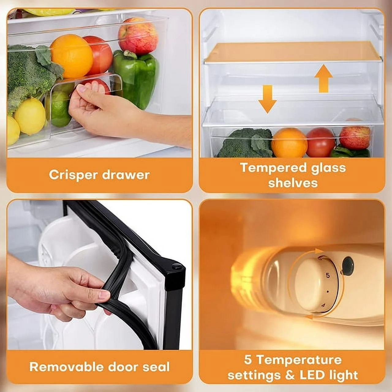 Upstreman 3.2 Cu.ft Mini Fridge with Freezer, Double Door Refrigerator-Classic Stainless