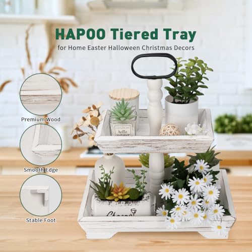 Tiered Tray Stand Farmhouse Tiered Tray for Decors Holder 2 Tiered Tray Stand for Kitchen Bedroom Entryway Coffee Bar