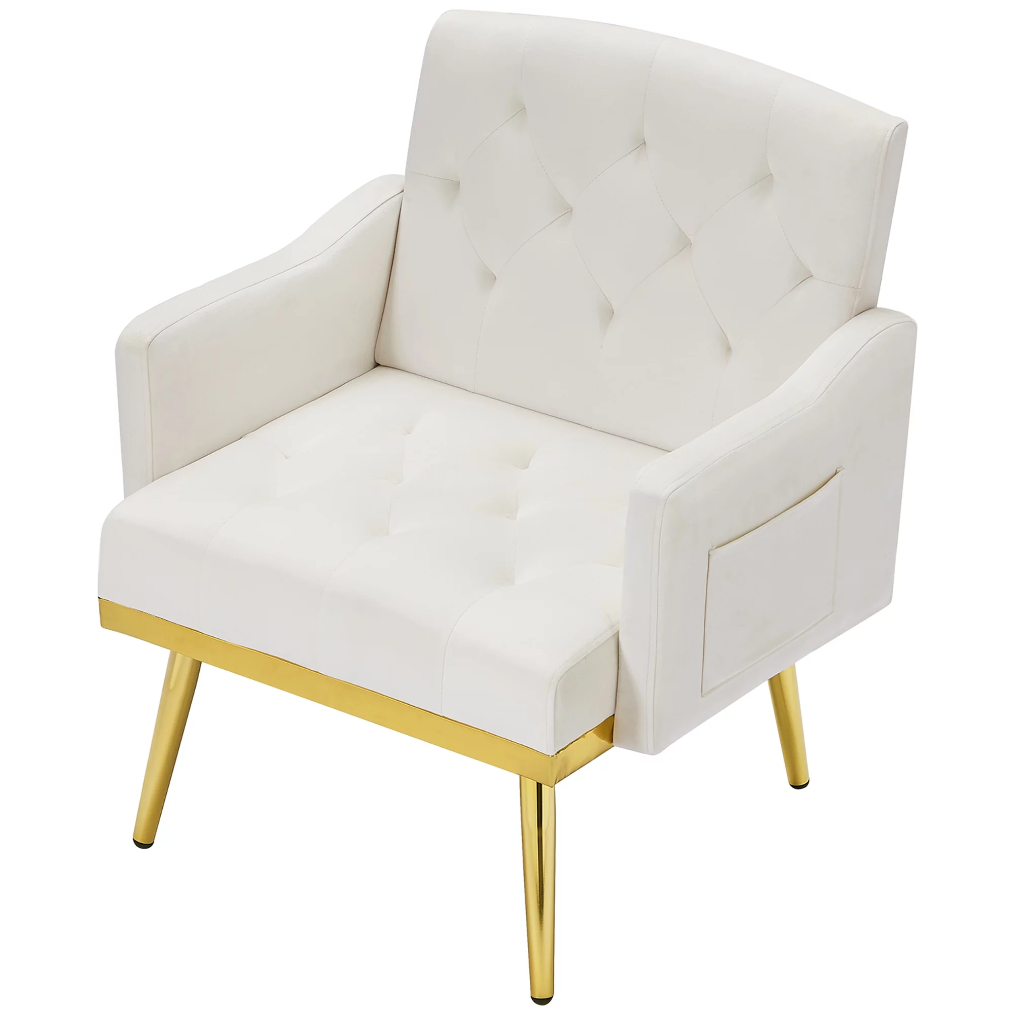 SYNGAR Accent Chair for Living Room, Bedroom Comfy Reading Armchair, Mid Century Modern Arm Chair Soft Upholstered Cozy Side Single Sofa Chair Relaxing Seating, Golden Metal Legs, White
