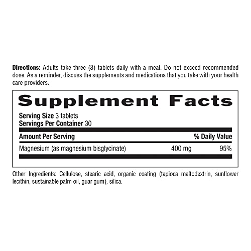 Country Life Chelated Magnesium Glycinate 400mg, 180 Tablets, Certified Gluten Free, Certified Vegan, Certified Halal, Non-GMO Verified