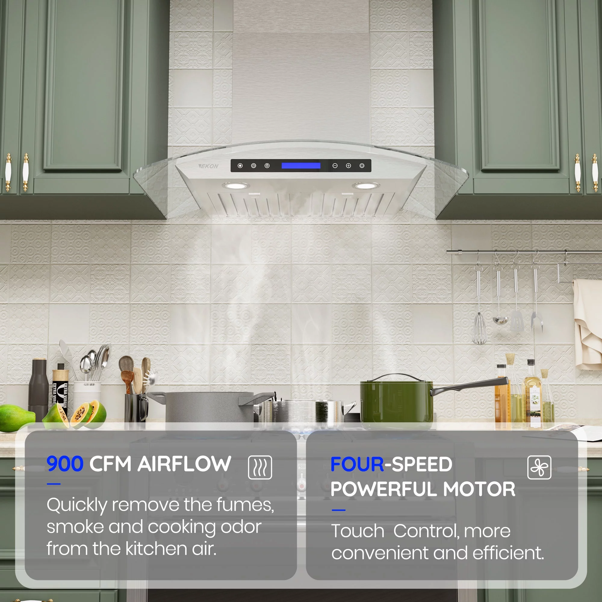 EKON KITCHEN EXPERT 36 Inches Tempered Glass Ducted Wall Mount Range Hood with Remote Control Included NAP03-36