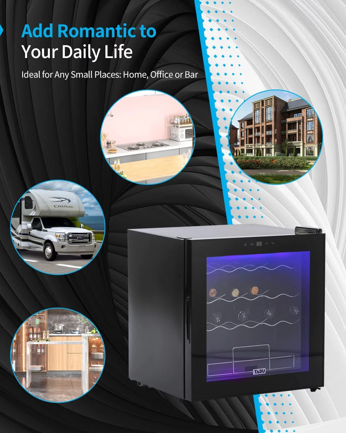 TABU 19 Bottles Wine Cooler,Quiet Operation Compressor,Digital Temperature Display,Glass Door,Black