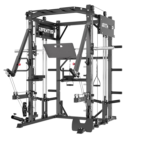 Smith Machine with Jammer Arms & Leg Press with Adjustable Dual Pulley Ratio (1:1 & 2:1), PMAX-4750 All-in-One Commercial & Home Gym Equipment, Heavy-Duty Steel Frame by RitKeep