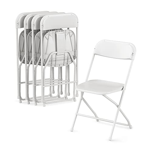 Allpop 10 Pack Plastic Folding Chair, 300lb Capacity, Portable Commercial Chair with Steel Frame for Home Office Wedding Party Indoor Outdoor Events, Stackable, White