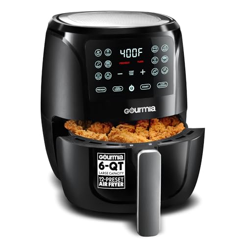 Gourmia Air Fryer Oven Digital Display 4 Quart Large AirFryer Cooker 12 1-Touch Cooking Presets, Black and Stainless Steel Accents Fry Force GAF486
