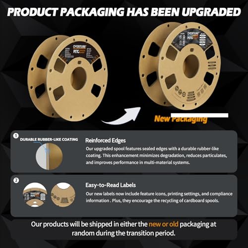OVERTURE PETG Filament 1.75mm, 3D Printer Filament, 1kg Filament (2.2lbs), Dimensional Accuracy Probability +/- 0.02 mm, Fit Most FDM Printers (Black (1-Pack))