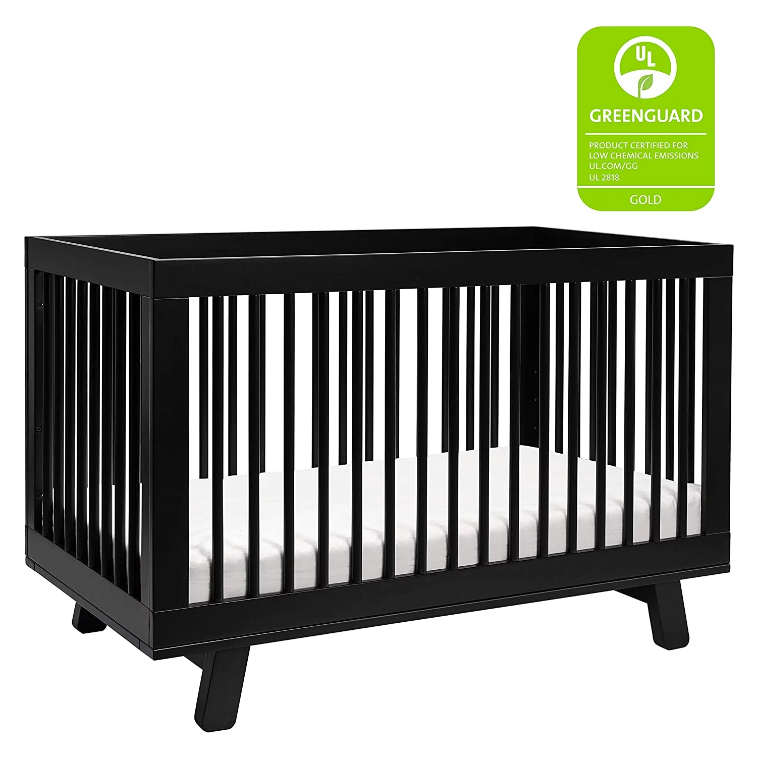 3-in-1 Convertible Crib with Toddler Bed Conversion Kit in Black, Greenguard Gold Certified