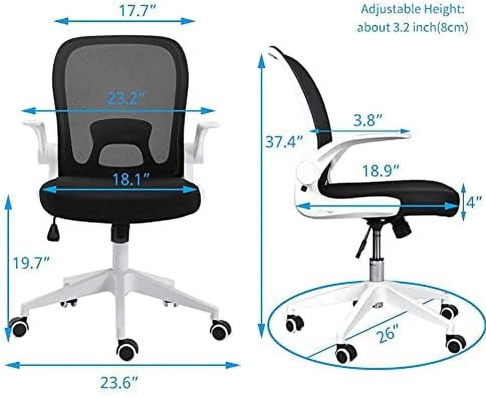 Office Desk and Chair Set  Breathable Mesh Computer Chair and JOMA Glass Top Computer Desk with Metal Frame  Flip-Up Arms Foldable Backrest Rolling Swivel Chair   Study Workstation
