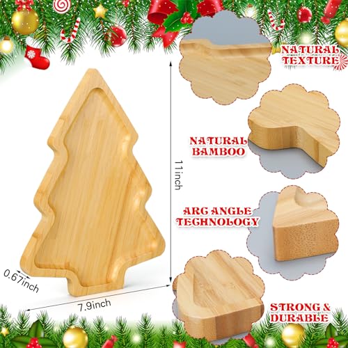 Sliner 4 Pieces Christmas Dishes Christmas Tree Shaped Wooden Appetizer Tray Wood Candy Tray Xmas Tree Shaped Charcuterie Board Sushi Serving Snack Appetizer Platter for Home 11''x7.9''