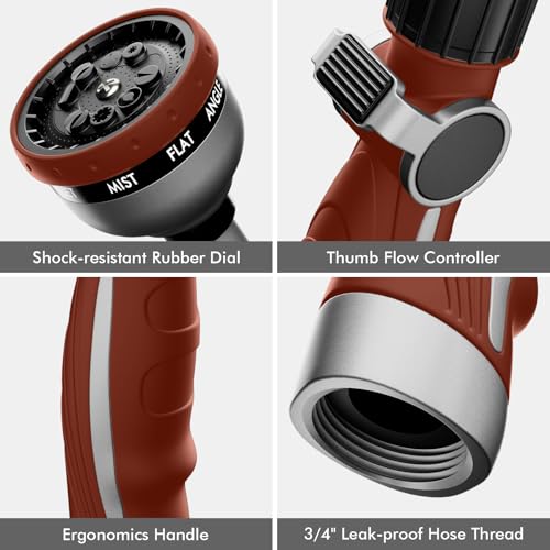 RESTMO Watering Wand Heavy Duty, Metal Garden Hose Wand with 10 Spray Patterns, 15-Inch Long Hose Nozzle Sprayer with Thumb Flow Control, Ideal to Water Hanging Baskets and Shrubs