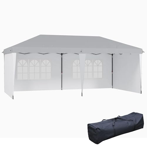 Outsunny 10' x 20' Pop Up Canopy Tent with 4 Sidewalls, Heavy Duty Tents for Parties, Outdoor Instant Gazebo with Carrying Bag for Garden, Patio, White