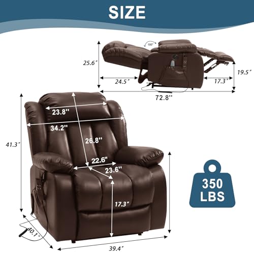 Dual Motor Large Power Lift Recliner Chair for Elderly with Heat and Massage,Lay Flat Lift Chairs Recliners for Seniors Infinite Position,USB Ports&Remote, Leather (Black)