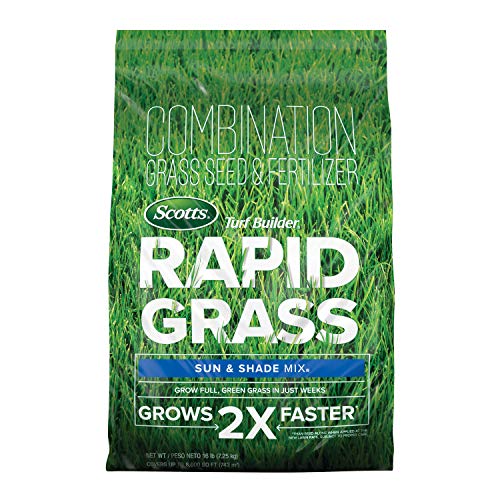 Scotts Turf Builder Rapid Grass Sun and Shade Mix, Combination Grass Seed and Fertilizer, Grows Green Grass in Just Weeks, 16 lbs.