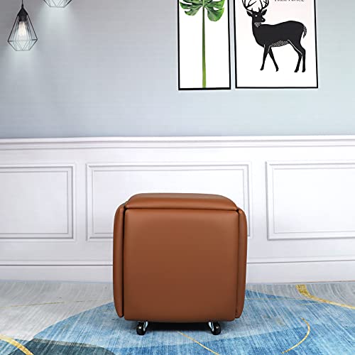5 in 1 Nesting Ottoman Cube Chair, Stackable Stools, Leather Square Ottoman Bench, Foot Stool with Wheels for Living Room,Dining Room 15.75x15.75x16.54 inches