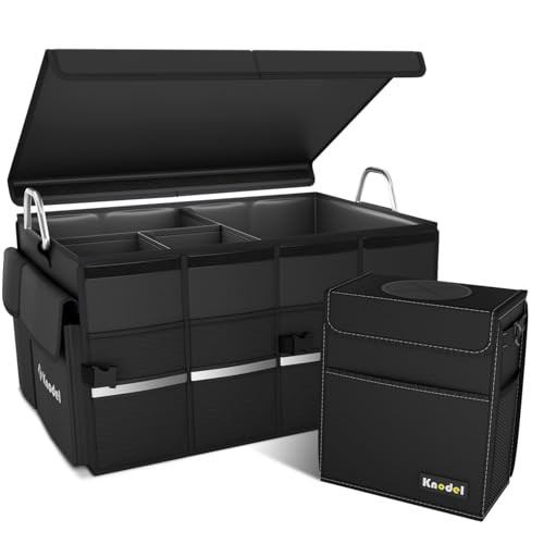 K KNODEL Large Car Trash Can with Heavy Duty Trunk Storage Organizer, Car Trunk Organizer, Car Organizer with Lid, Large