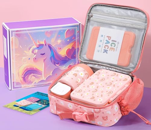 Fimibuke Bento Lunch Box for Kids with Thermos, 3-Compartment 32OZ Snack Lunch Container, Lunch Bag, 12OZ Insulated Food Jar & Ice Pack Set for Age 3-12 School Daycare Toddler Teen Girls Boys, Trucks